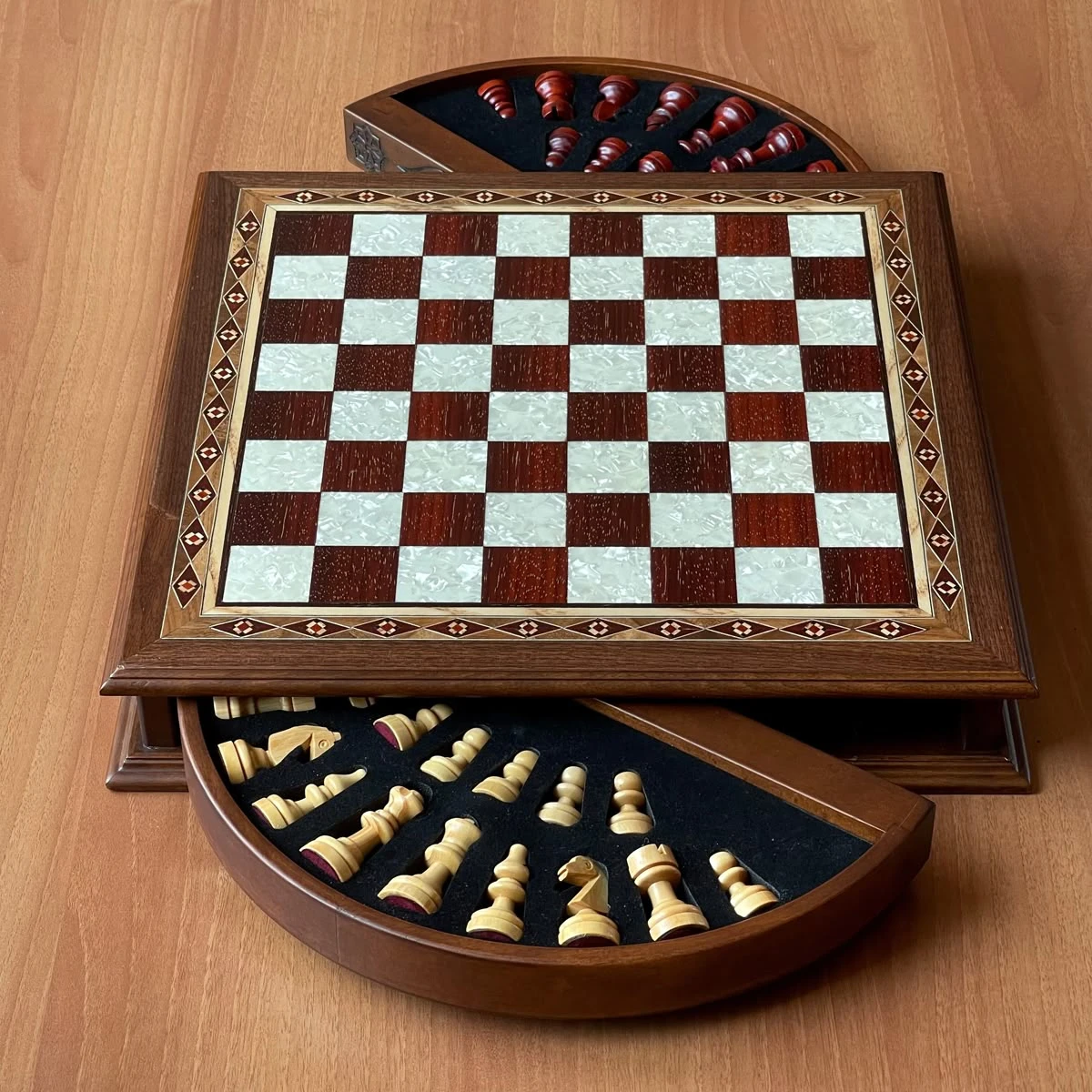 مجموعة شطرنج خشبية للتخزين بزاوية 360 درجة
